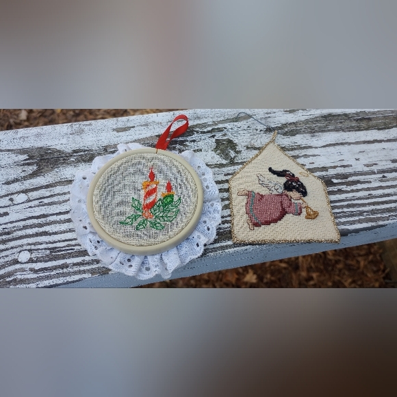 Crosstitch ornaments VTG set of 2 - Picture 1 of 4